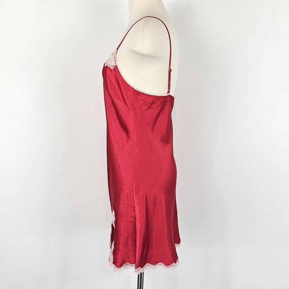 Victorias Secret Chemise Slip Dress Medium Red Babydoll Satin Lace Coquette Y2K - Picture 4 of 13
